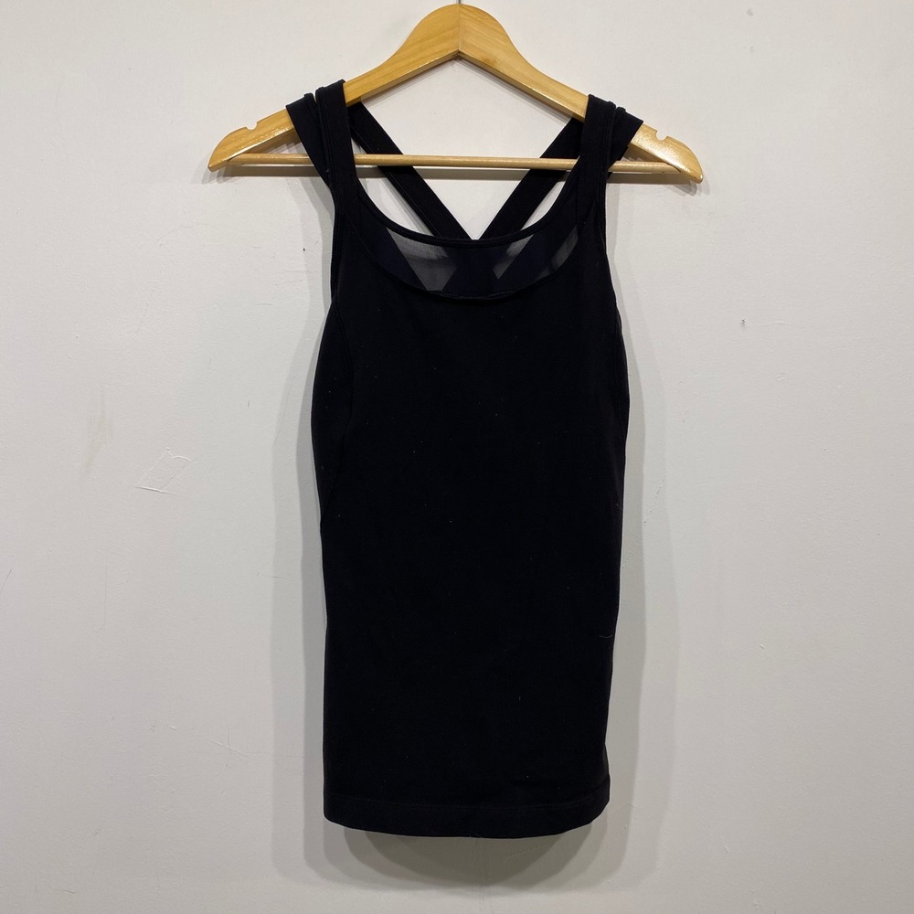 Lululemon Black Criss Cross Mesh Trim Activewear Tank Top Womens Size 8